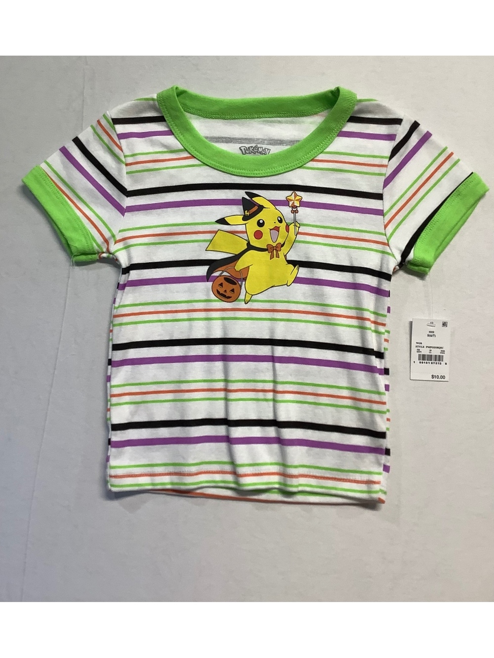 NEW Pokemon Halloween Pikachu Striped T-Shirt for Kids Size 6/7